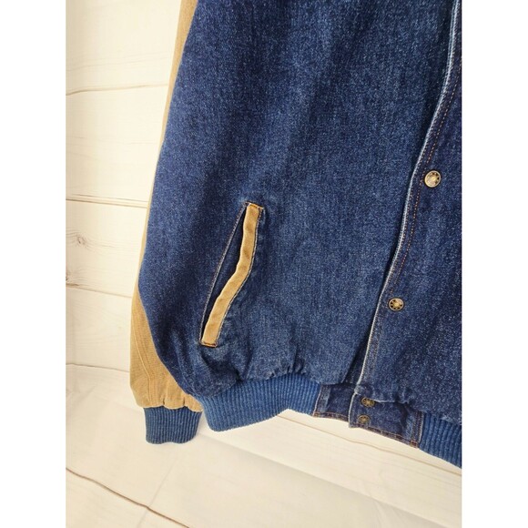 VTG Turning Point Denim 2-Tone Bomber Jacket 90' Embroidered John Deere Sz XL - Picture 4 of 10